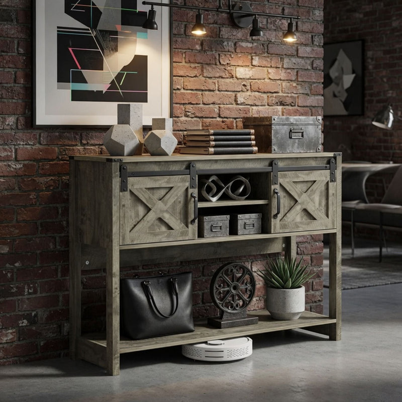Farmhouse Entryway Table With Sliding Barn Door by HouseOfZazla