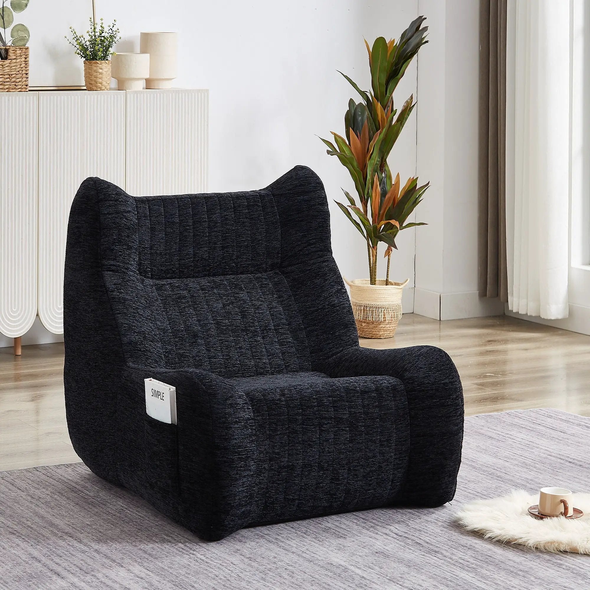 Bean Bag Chair With Armrests Oversized Comfy Beanbag Lounge Lazy Floor Sofa Accent Chair For Living Room - Black by Unique Piece Furniture