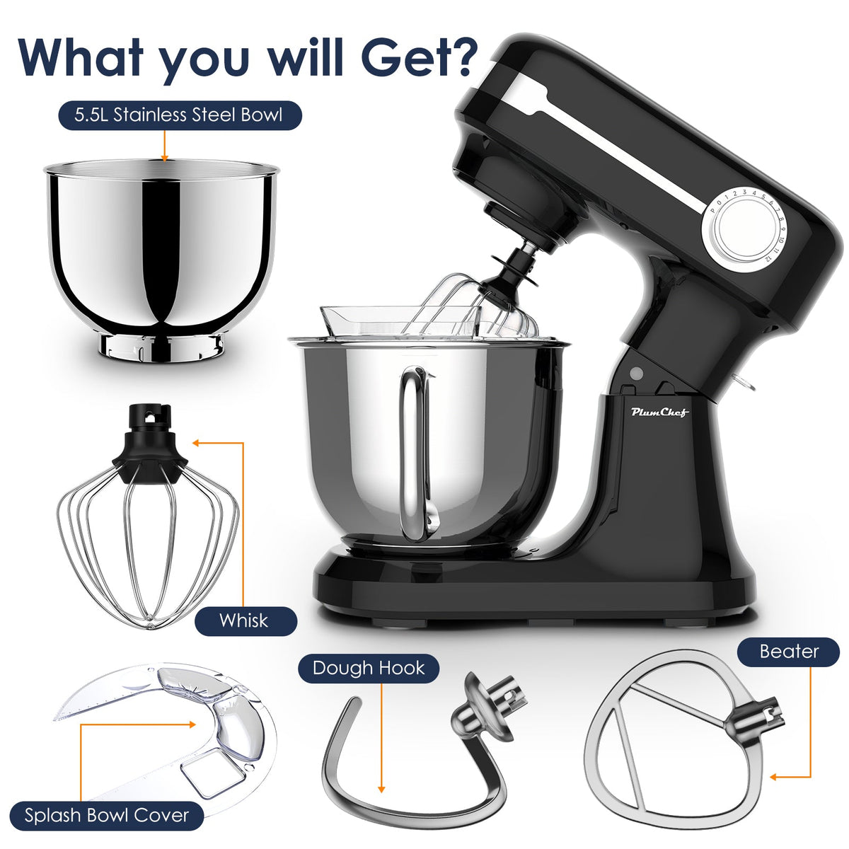 5.5QT Electric Stand Mixer with 12-Speed Tilt-Head – Stainless Steel Bowl, photo 7 of 10