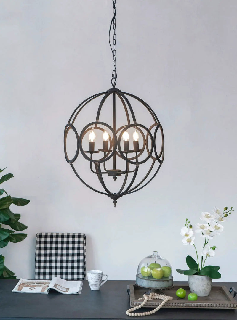 4 Light Metal Chandelier, Hanging Light Fixture With Adjustable Chain For Kitchen, Bulb Not Included - Black by Unique Piece Furniture