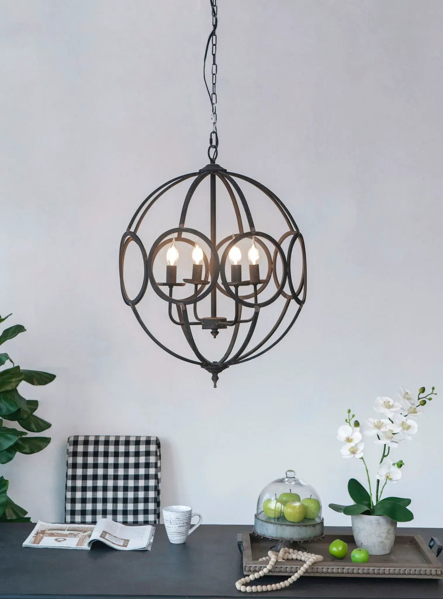 4 Light Metal Chandelier, Hanging Light Fixture With Adjustable Chain For Kitchen, Bulb Not Included - Black by HouseOfZazla