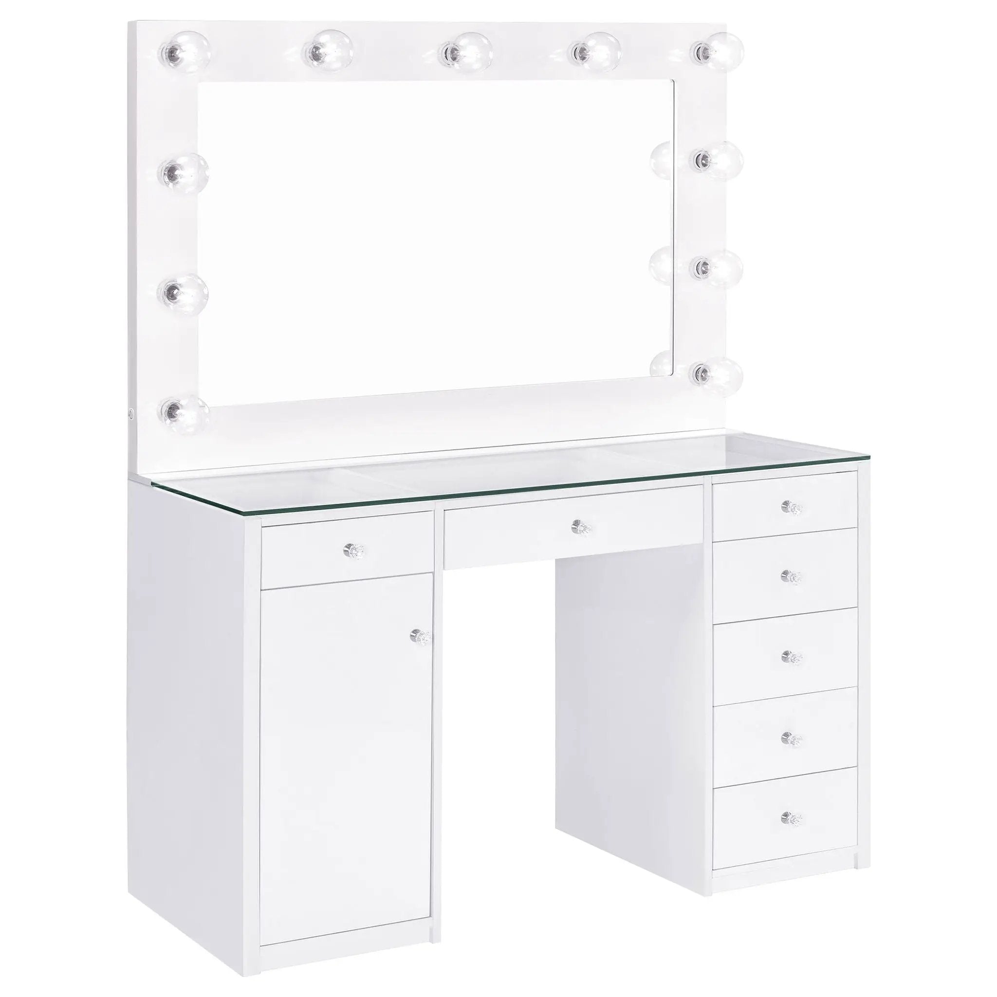Acena 7-drawer Vanity Set with Lighting White High Gloss by Unique Piece Furniture