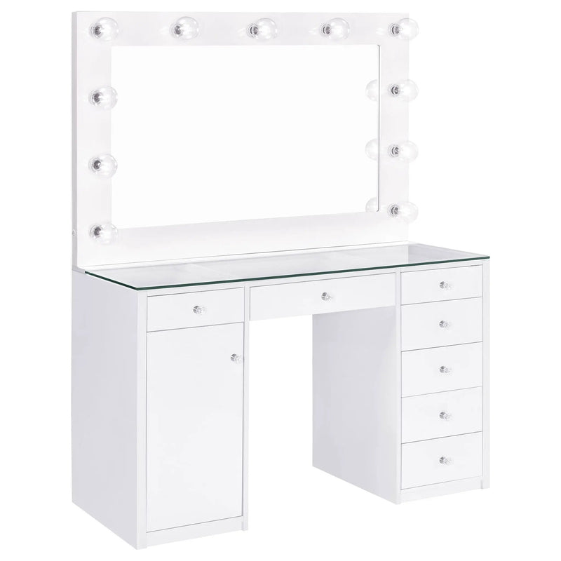 Acena 7-drawer Vanity Set with Lighting White High Gloss by Unique Piece Furniture