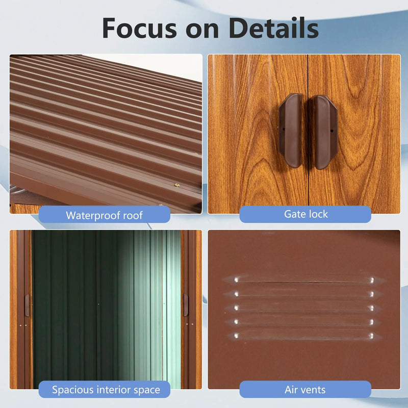 Metal Storage Shed Appealing Horizontal Siding In Woodgrain With Coffee Trim To Complement - Light Brown by HouseOfZazla