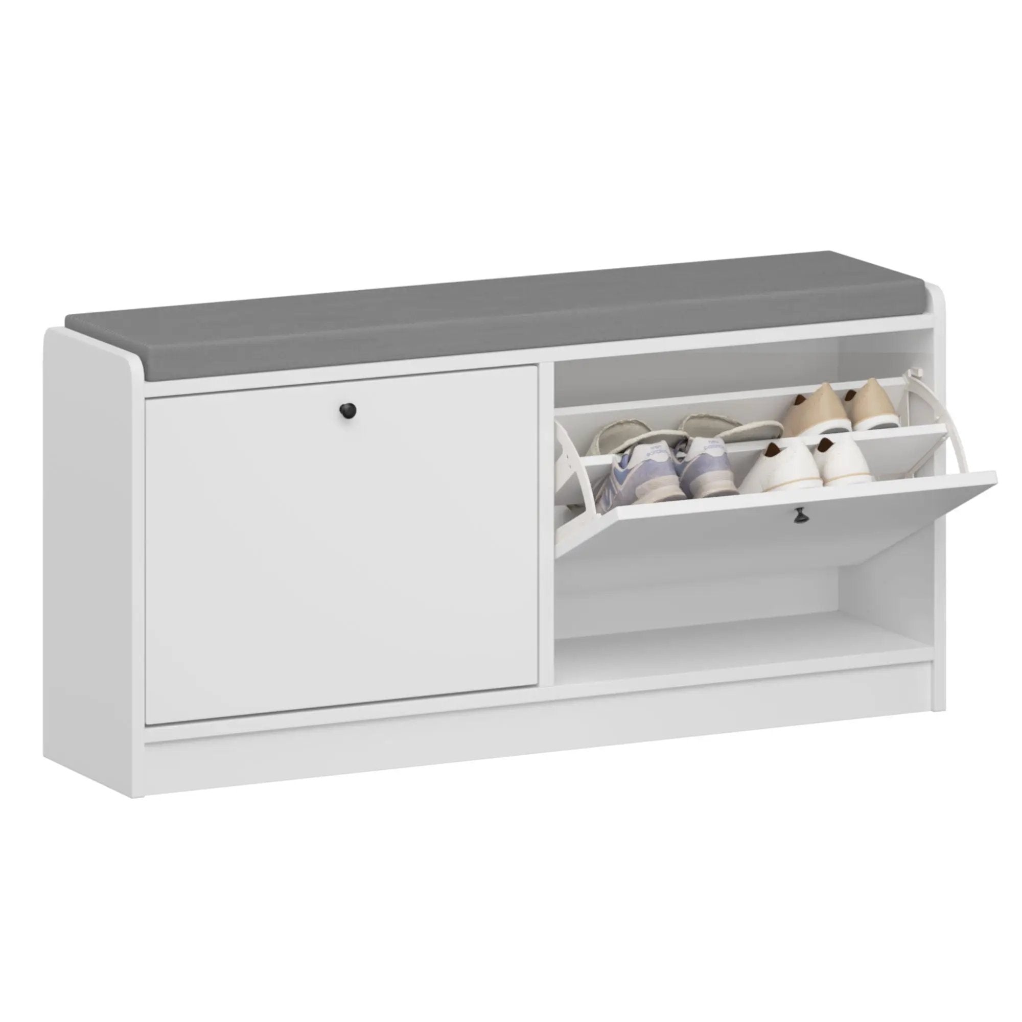 Shoe Storage Bench With Cushion, Entryway Organizer Cabinet For Hallway - White by HouseOfZazla