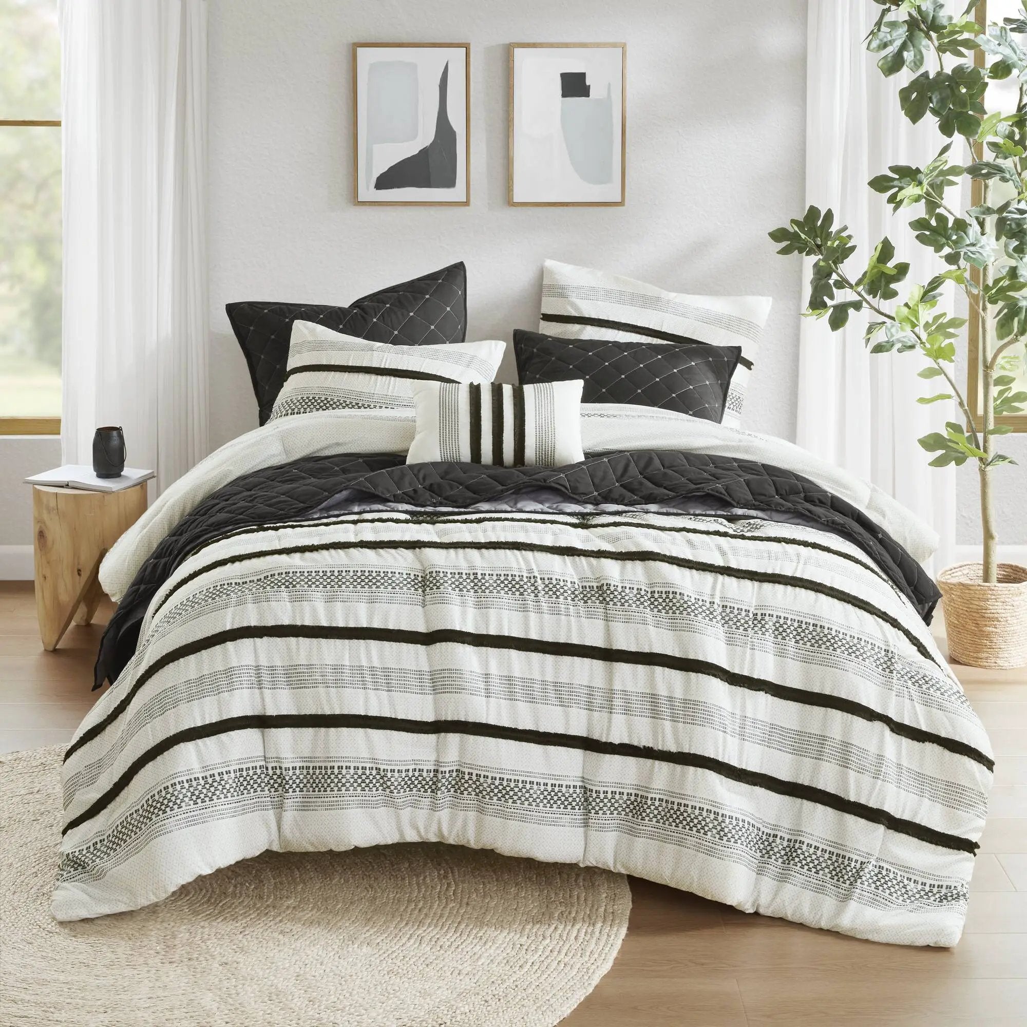 7 Piece Stripe Comforter and Quilt Set - King/Cal King by HouseOfZazla
