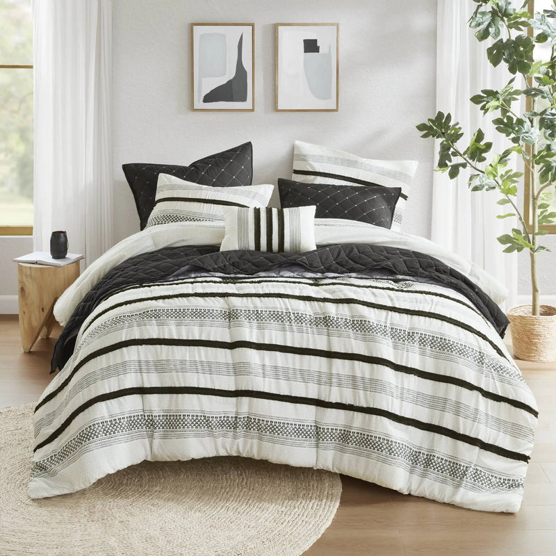 7 Piece Stripe Comforter and Quilt Set - King/Cal King by HouseOfZazla