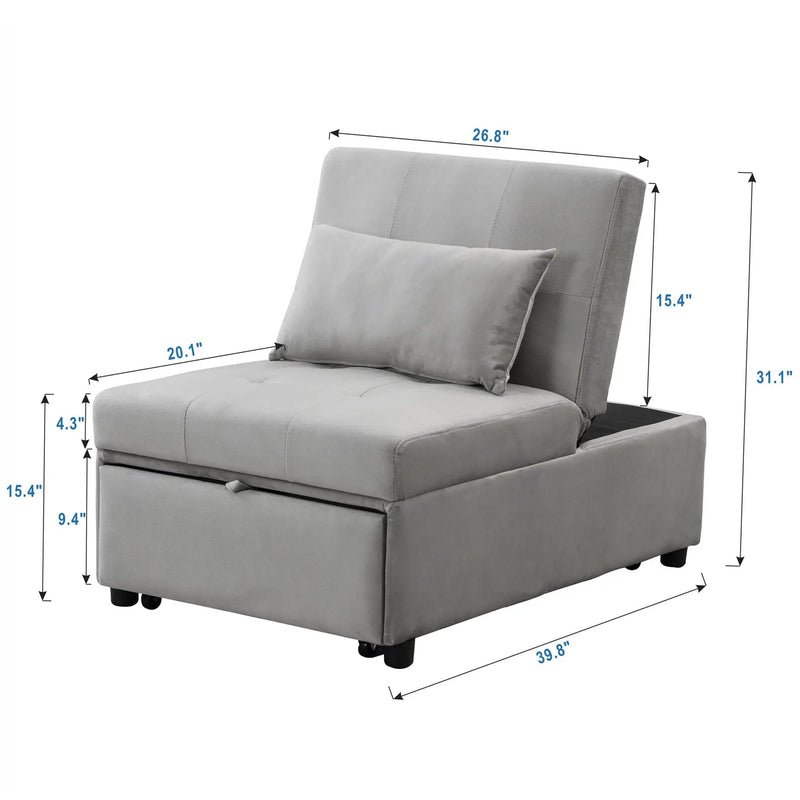 Folding Ottoman Sofa Bed - Gray Fabric by Unique Piece Furniture