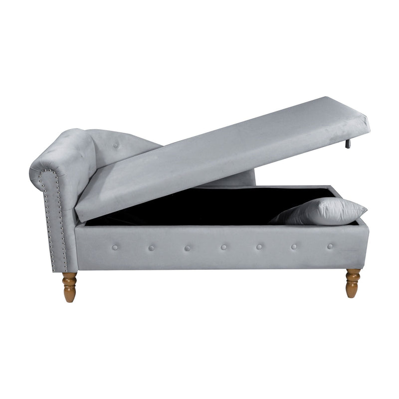 Chaise Lounge Indoor, Lounge Chair For Bedroom With Storage & Pillow, Modern Upholstered Rolled Arm Chase Lounge For Sleeping With Nailhead Trim For Living Room Bedroom Office by HouseOfZazla