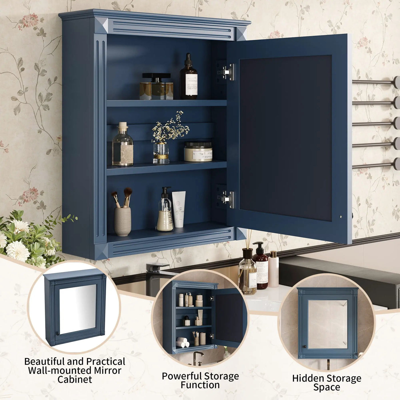 Wall Mounted Bathroom Storage Cabinet With Mirror, Medicine Cabinet With Height Adjustable Shelf by HouseOfZazla