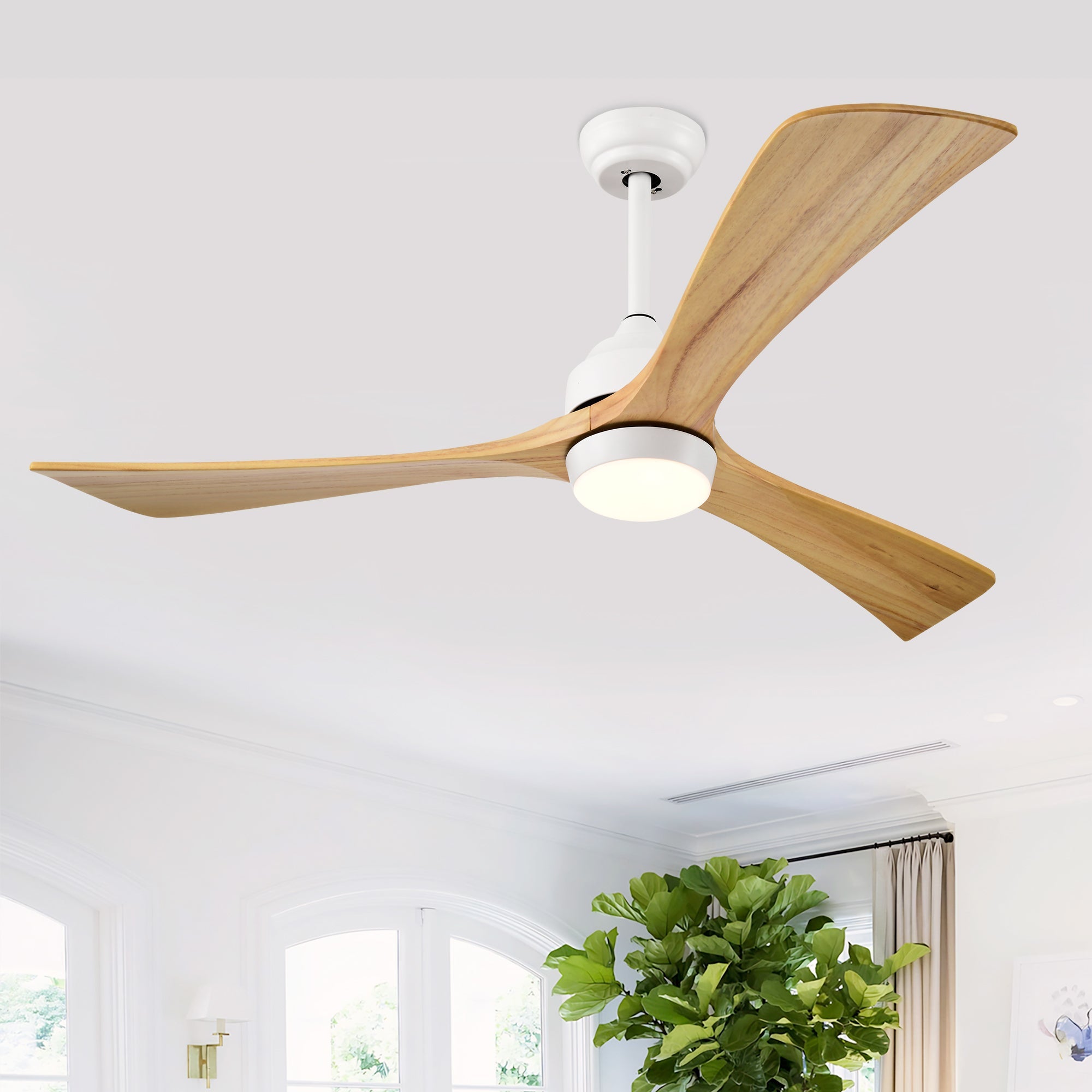 52" Solid Wood Blades Ceiling Fan with Lights and Remote Control by HouseOfZazla