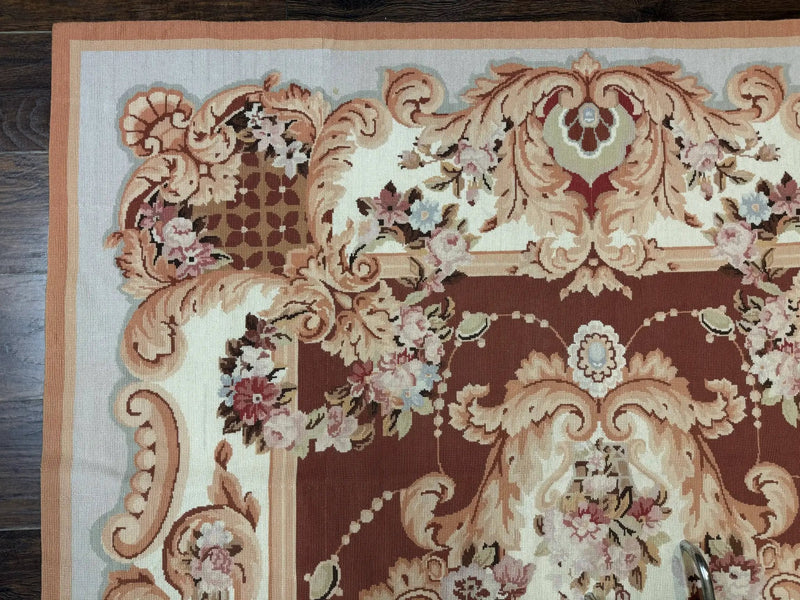 Vintage Needlepoint Rug 6x9, Aubusson Rug, Flatweave Wool Elegant Carpet, Medium Size, French European Design by Jewel Rugs