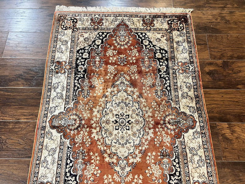 Turkish Silk Rug 3x5, Very Fine 400 KPSI, Floral Medallion, Hand Knotted by Jewel Rugs