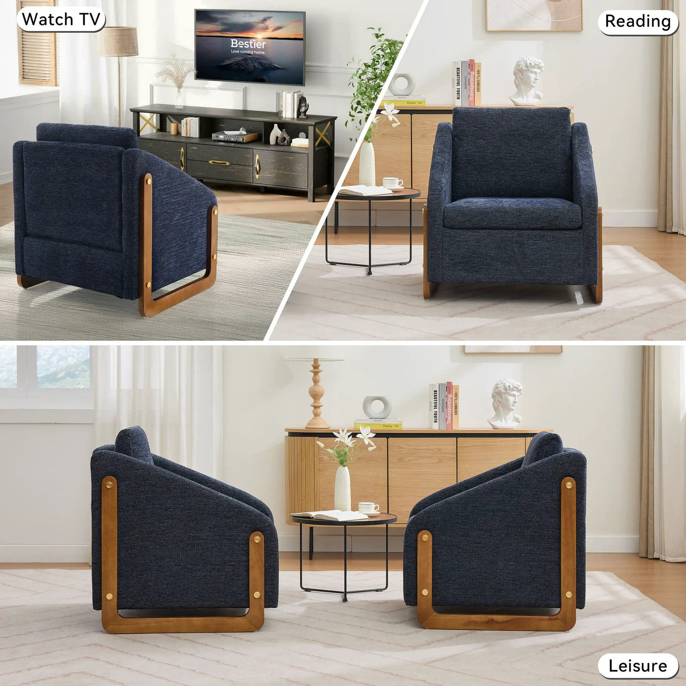 Modern Upholstered Armchair With Wooden Side Frame by Unique Piece Furniture