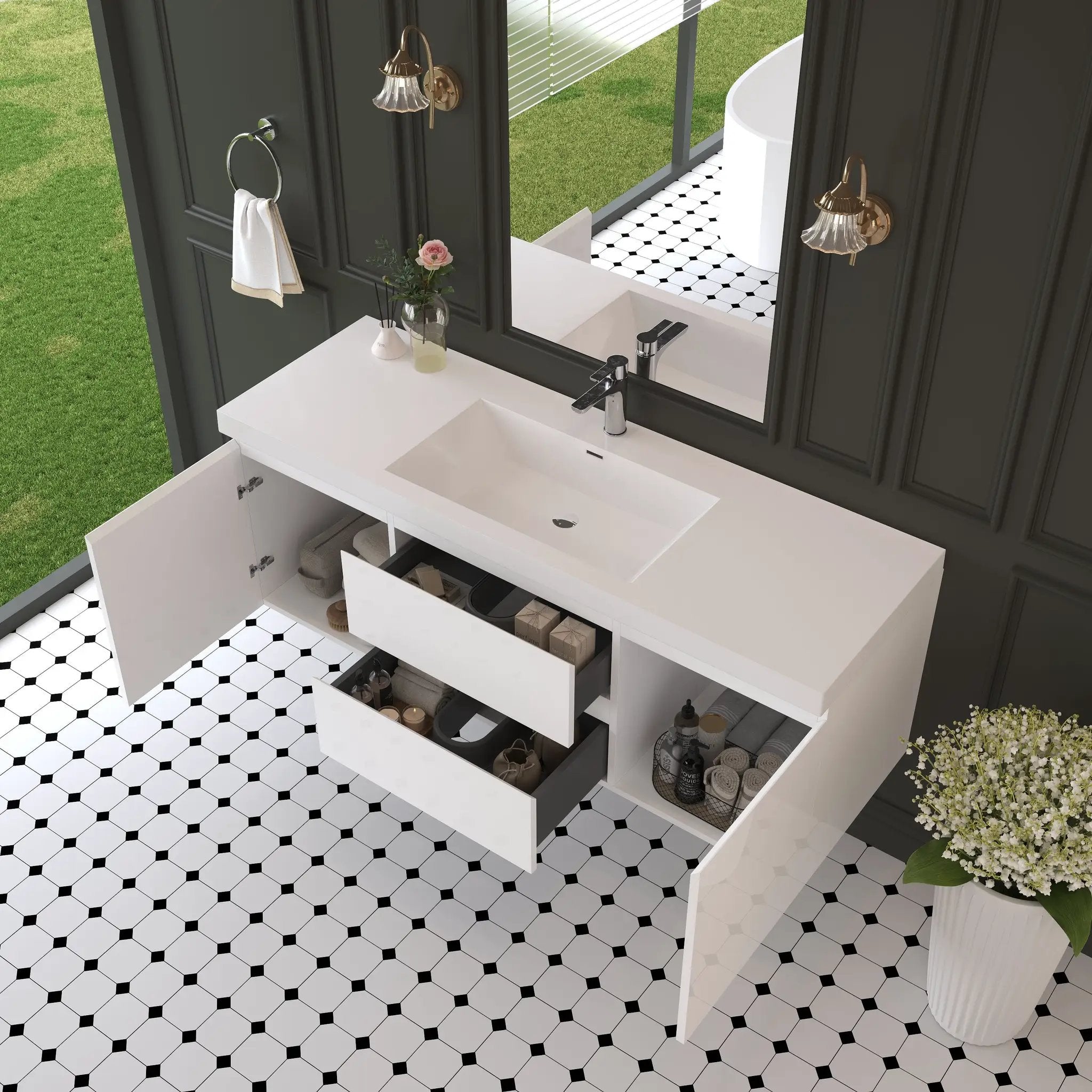 60" Floating Bathroom Vanity with Sink and Wall-Mounted Storage Cabinet by HouseOfZazla