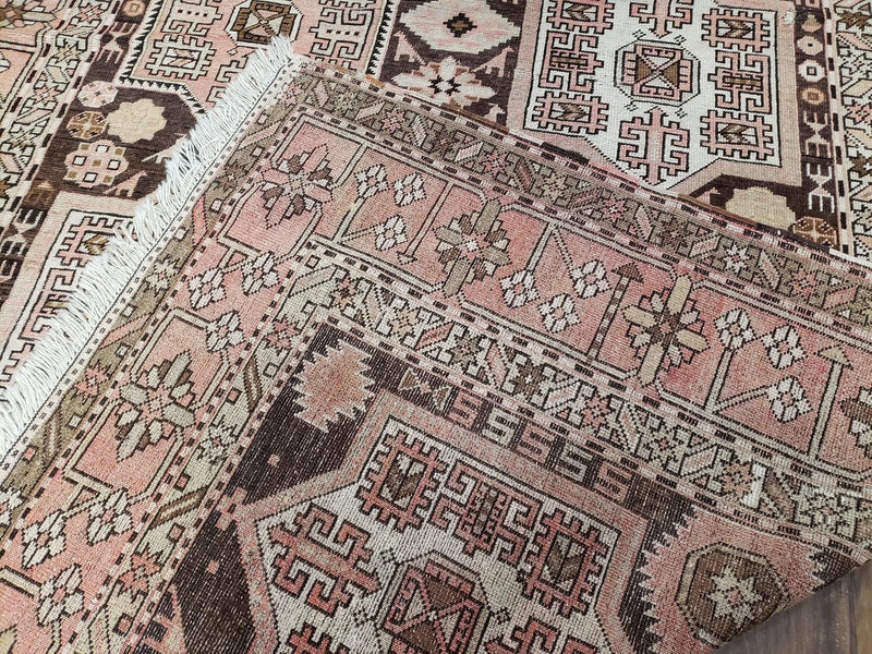 Antique Caucasian Rug 5' 5" x 10' 9", Shirvan Carpet, Wide Oriental Corridor Runner, Quality Handmade Hand-Knotted Wool Rug, Pale Pink Black by Jewel Rugs