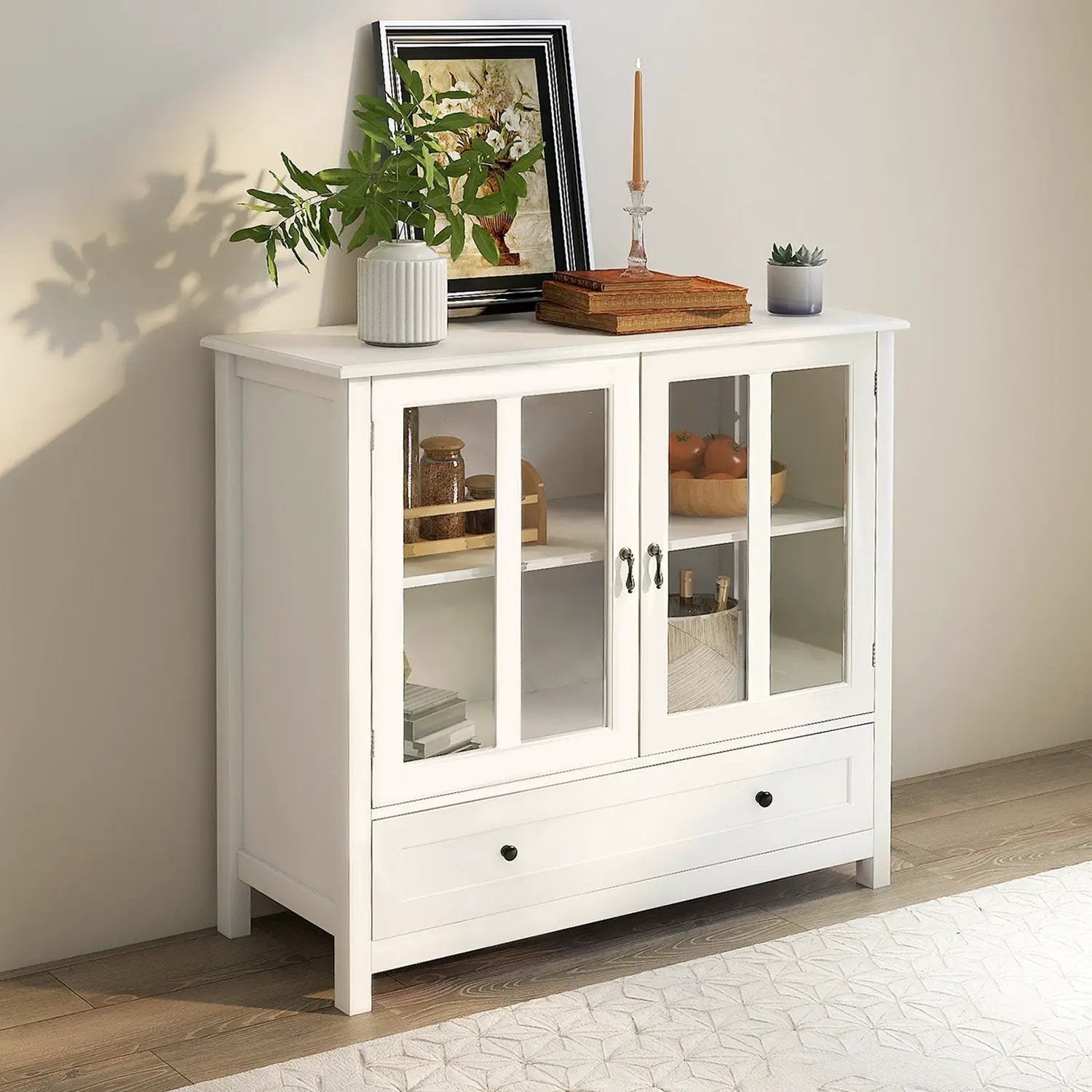 Buffet Storage Cabinet with Double Glass Doors and Unique Bell Handle by HouseOfZazla