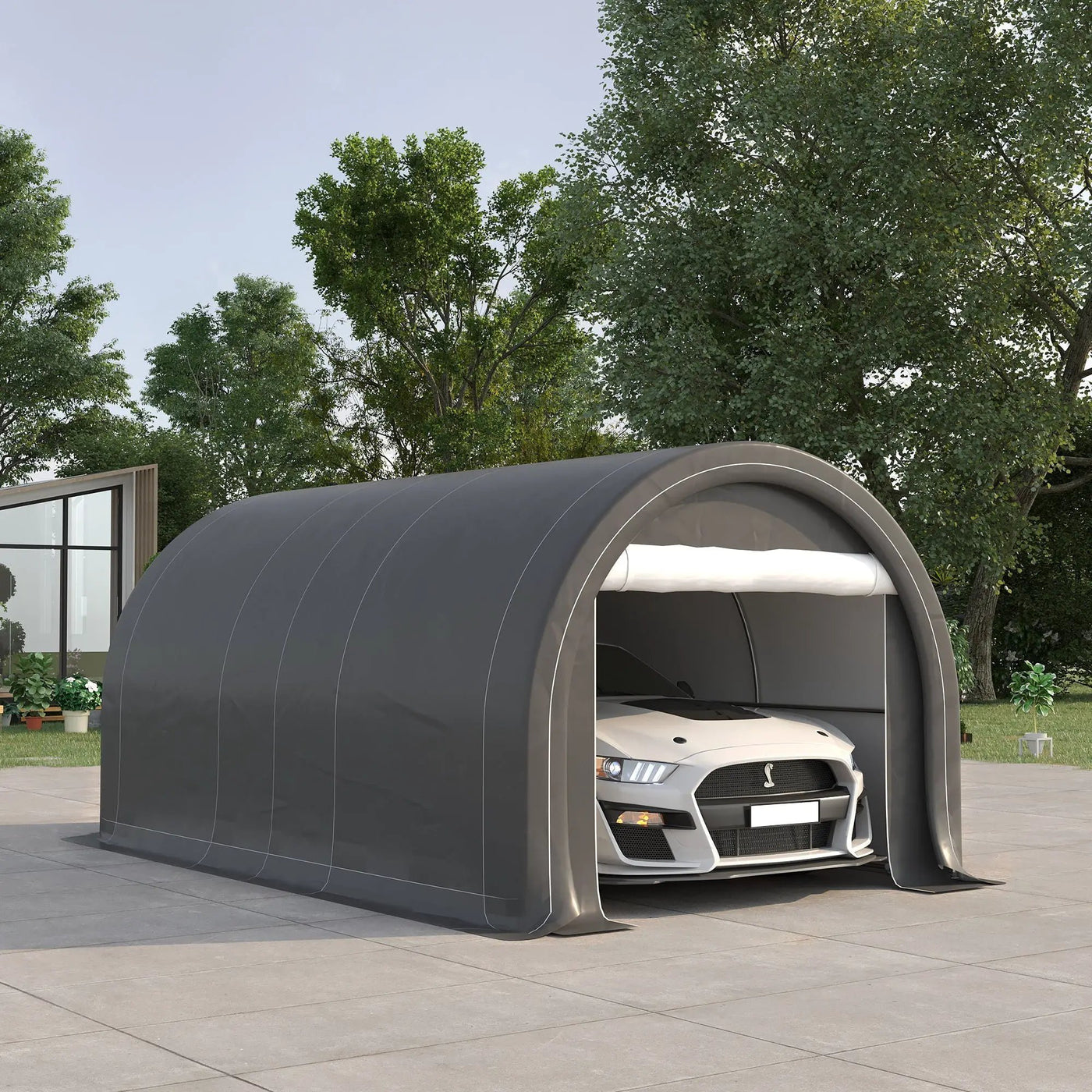 Outsunny - 10' x 16' Carport, Heavy Duty Portable Garage Storage Tent With Large Zippered Door, Anti-Uv Pe Canopy Cover For Car, Truck, Boat, Motorcycle, Bike, Garden Tools, Outdoor Work by HouseOfZazla