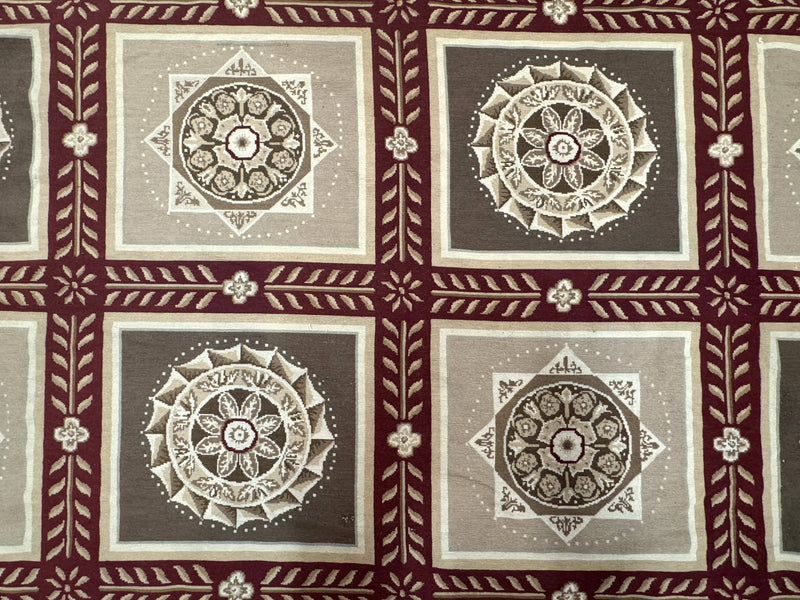 Needlepoint Rug 9x12, Panel Design, Burgundy Taupe, Elegant by Jewel Rugs