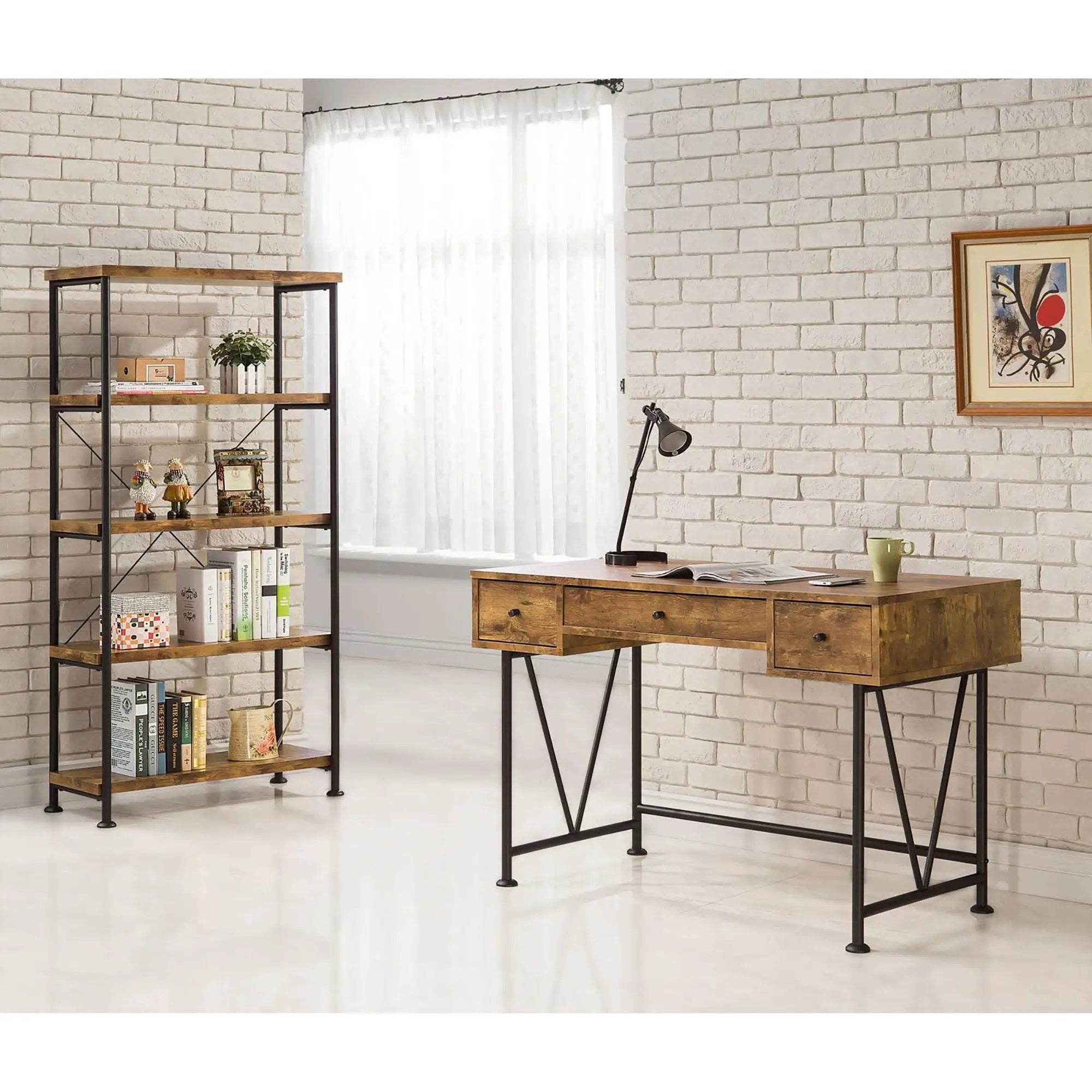 3 Drawer Writing Desk With Handles - Brown