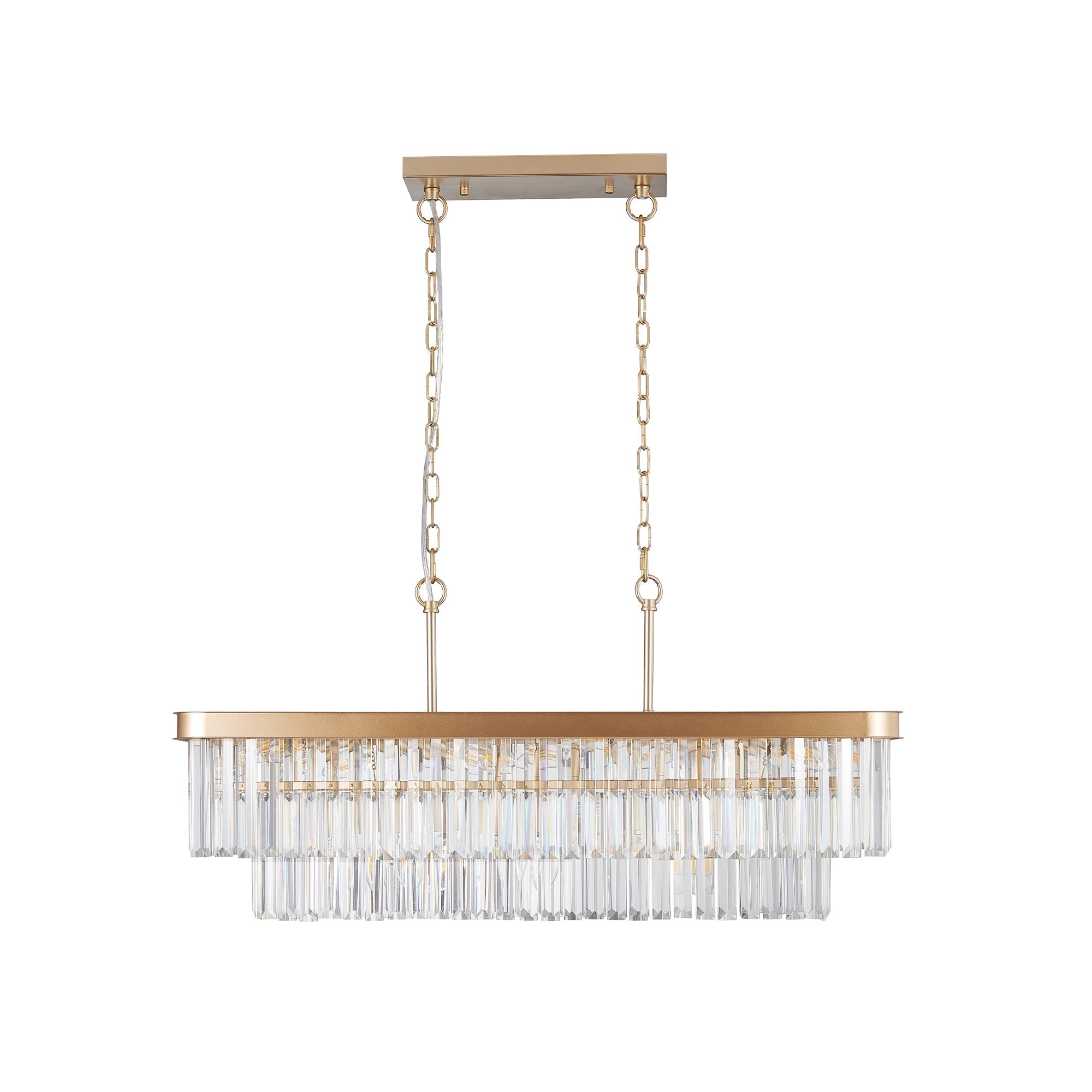 Rectangular Crystal Chandelier Adjustable Gold Iron Ceiling Light by HouseOfZazla
