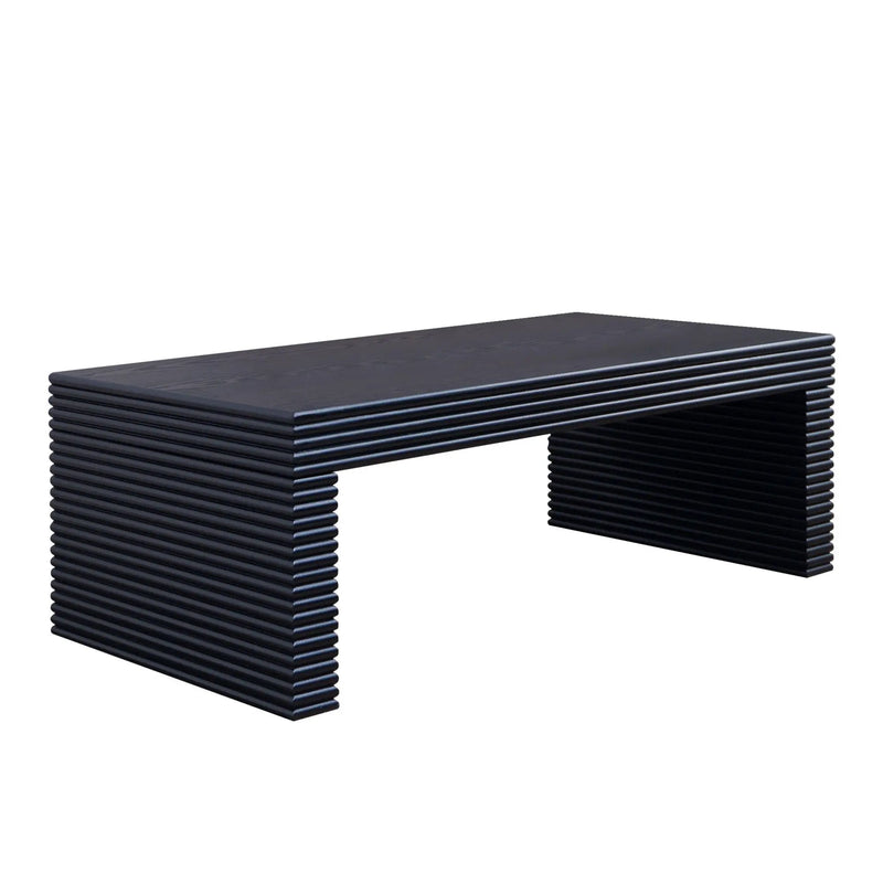 Modern Ribbed Coffee Table, Rectangular Low Profile Center Table For Living Room - Black by Unique Piece Furniture