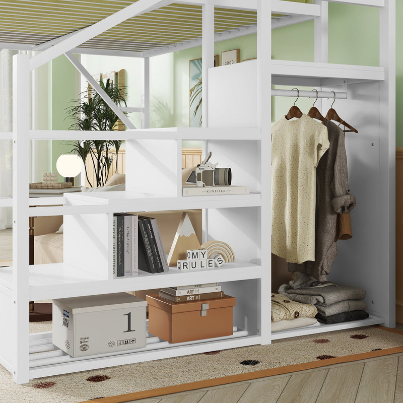 Full Size Loft Bed with Stairs and Storage Shelves by HouseOfZazla