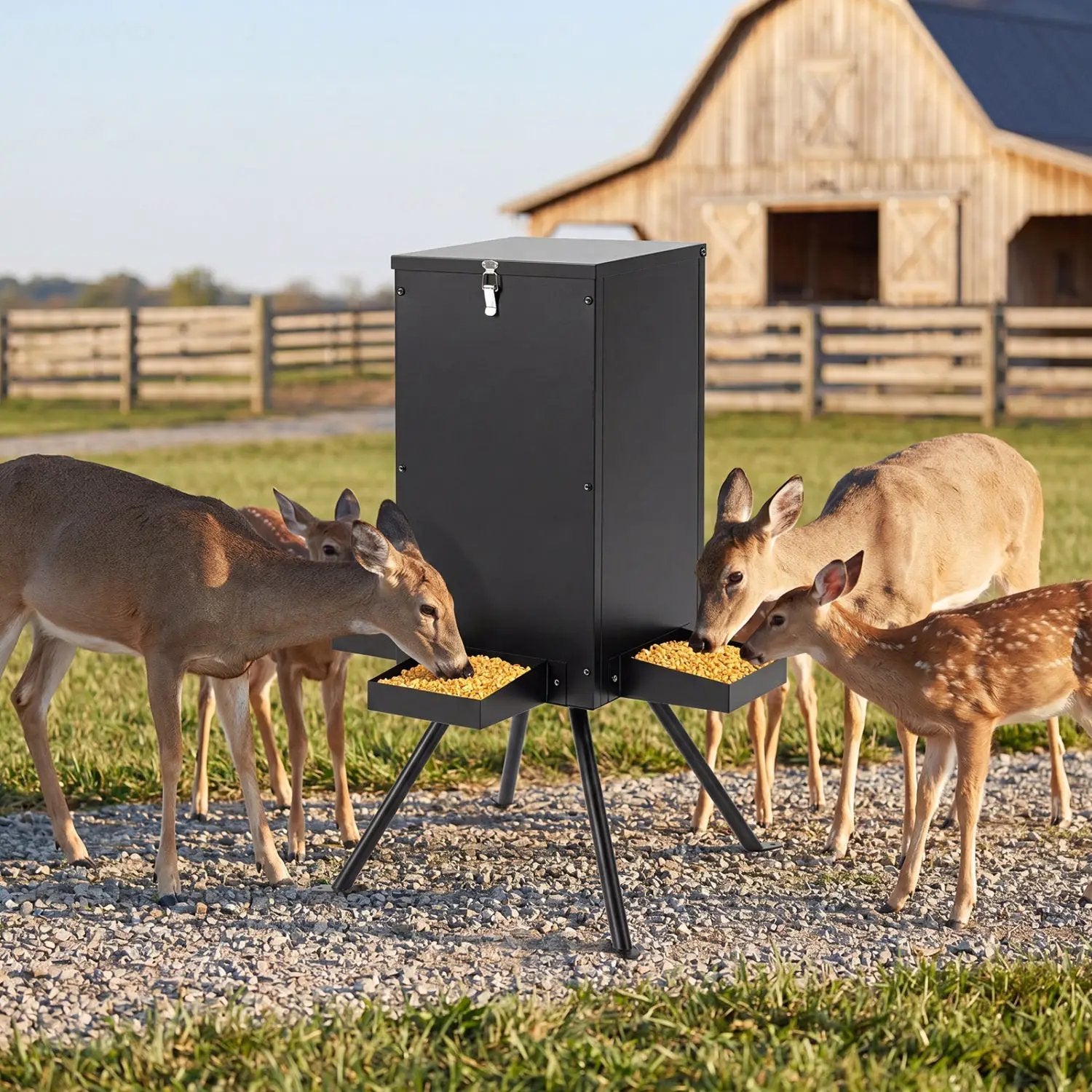 90LB Gravity Deer Feeder with 4 Feeding Trays and Stand by DirectDeals
