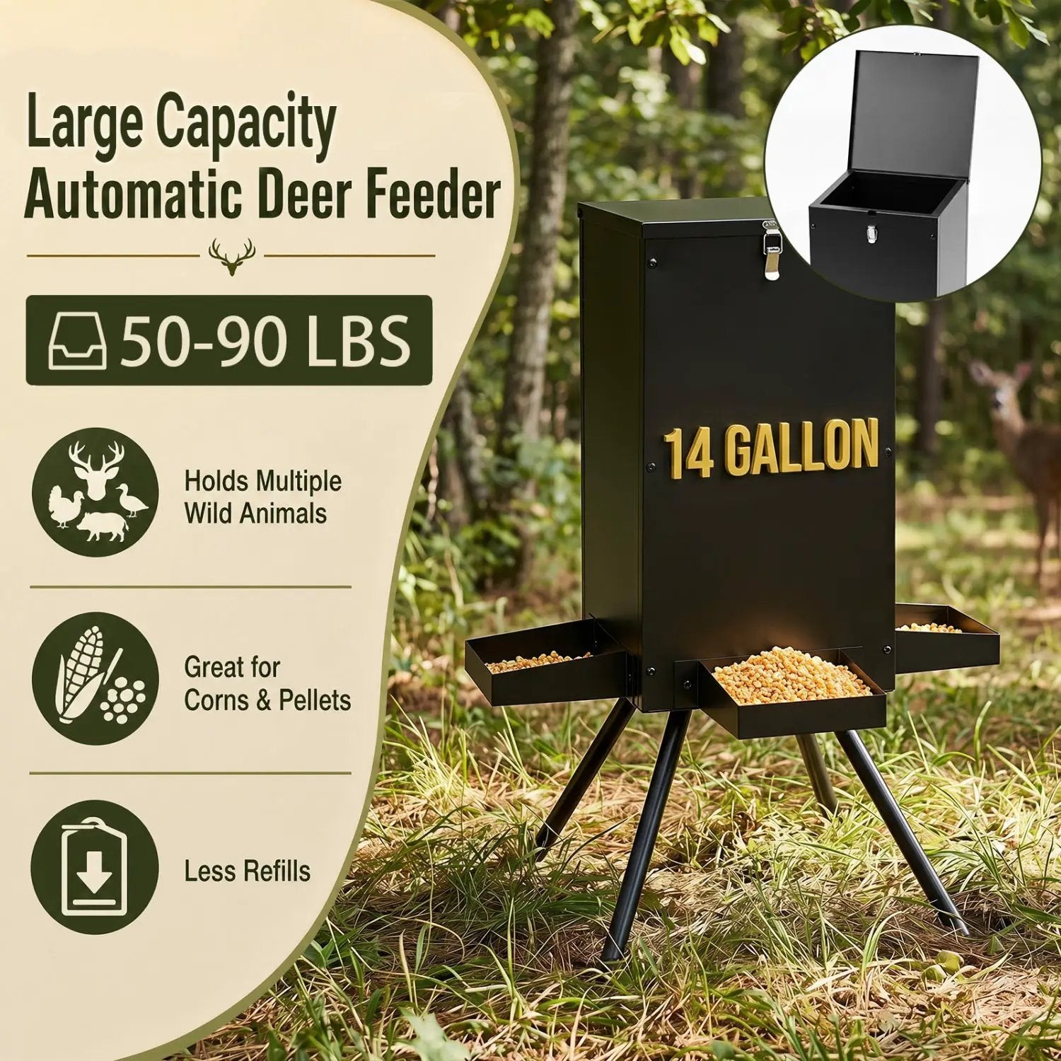 90LB Gravity Deer Feeder with 4 Feeding Trays and Stand by DirectDeals