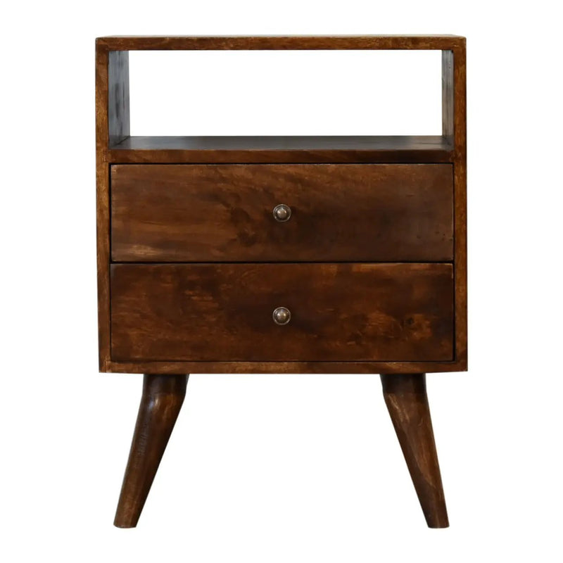 Classic Chestnut Nightstand, 2-Drawers, 1 Open-Slot, Nordic Legs by HouseOfZazla