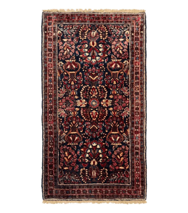 Small Navy Blue Persian Rug 2x4, Sarouk Rug, Rare Colors, Antique 1920s Wool Rug by Jewel Rugs