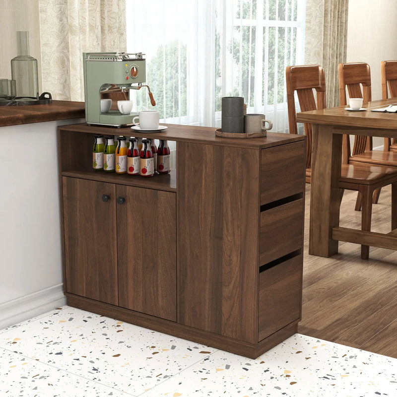 Kitchen Sideboard, Small Countertop Organizer with Sliding Glass Doors and Drawers by HouseOfZazla