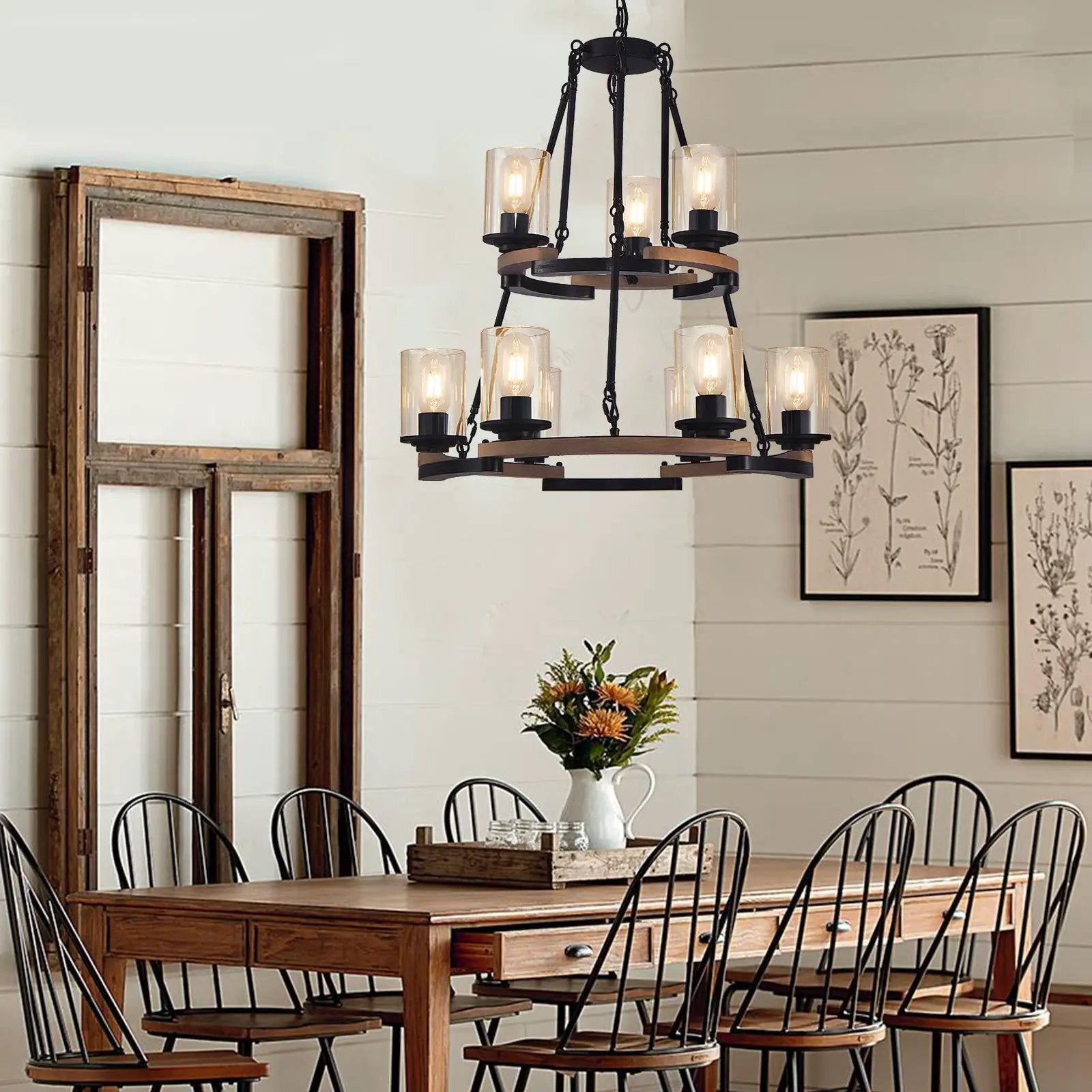 9-Light Vintage Wagon Wheel Chandelier by HouseOfZazla
