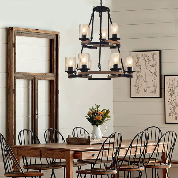 9-Light Vintage Wagon Wheel Chandelier, photo 2 of 10