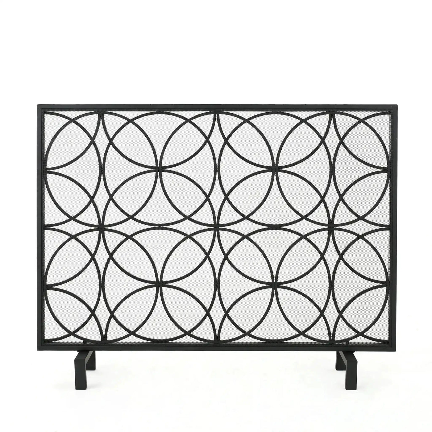 Thayer Single Panel Iron Fireplace Screen with Geometric Design by HouseOfZazla