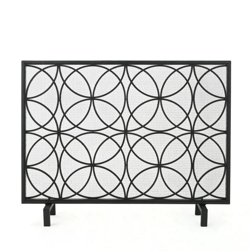 Thayer Single Panel Iron Fireplace Screen with Geometric Design by HouseOfZazla