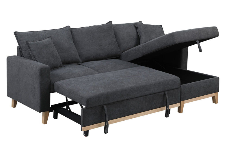 Colton - Reversible Sleeper Sectional Sofa With Storage Chaise - Dark Gray by HouseOfZazla