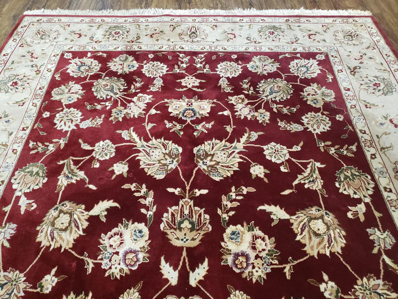 Vintage Traditional Oriental Area Rug, Hand-Knotted, Wool & Silk Accents, Maroon Red and Beige, 6x9 Carpet, 5' 9" x 9' by Jewel Rugs
