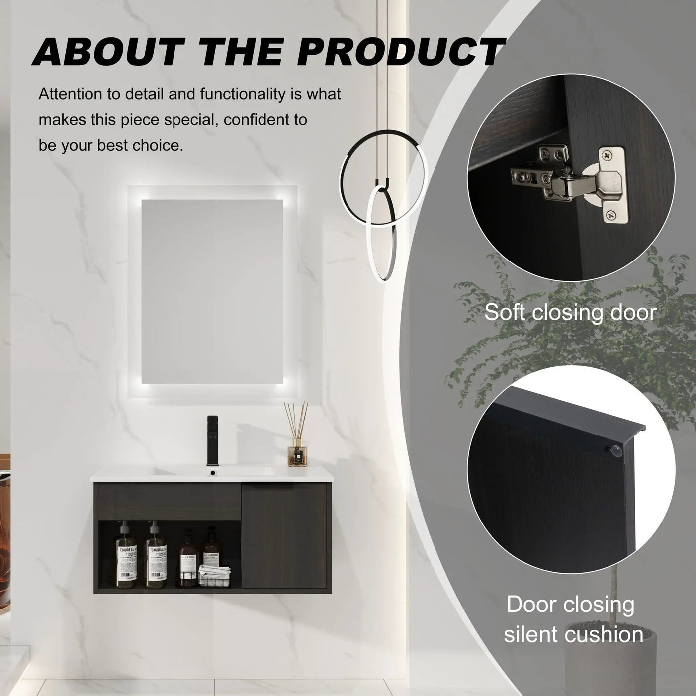 Wall Mounted Floating Bathroom Vanity With Open Shelf & Soft Close Door by HouseOfZazla