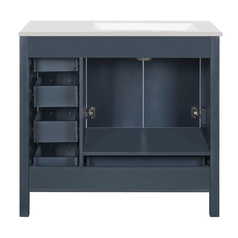 Bathroom Vanity With Ceramic Sink Combo, Abundant Storage Cabinet 2 Soft Close Doors And 5 Drawers by HouseOfZazla
