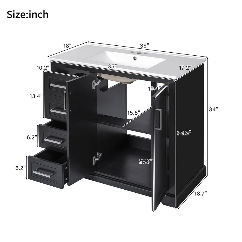 Bathroom Vanity With Sink, Soft Close Doors, Adjustable Shelf & 3 Drawers by Unique Piece Furniture