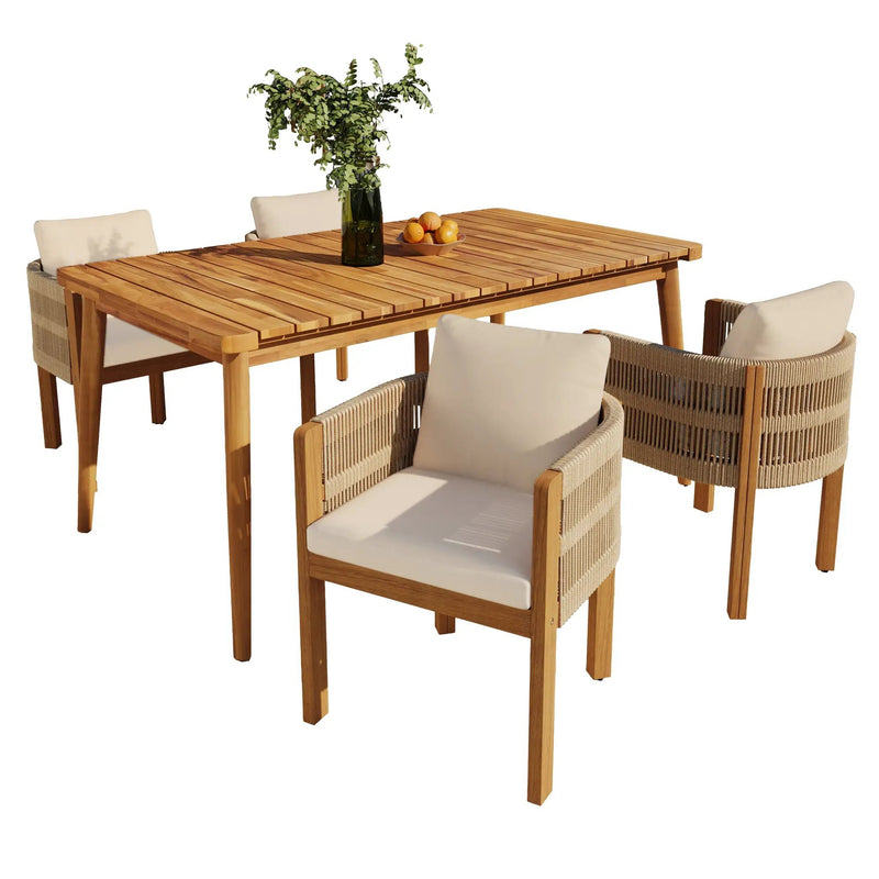 Outdoor Dining Set with Acacia Wood Table and 4 Chairs, Beige by HouseOfZazla