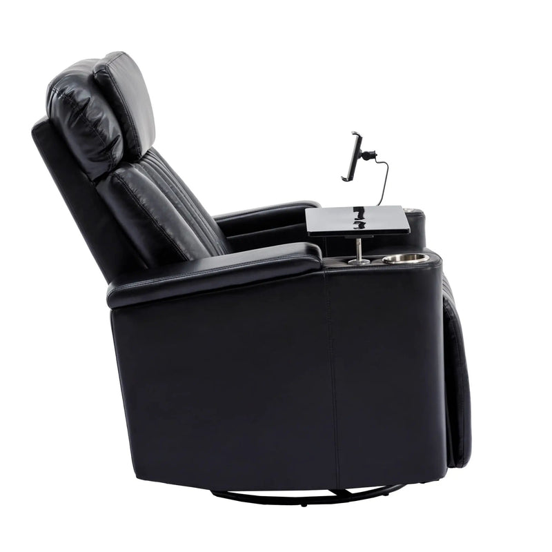 270° Power Swivel Recliner Home Theater Chair With Hidden Arm Storage, LED Light, Cup Holder, And Tray Table by HouseOfZazla