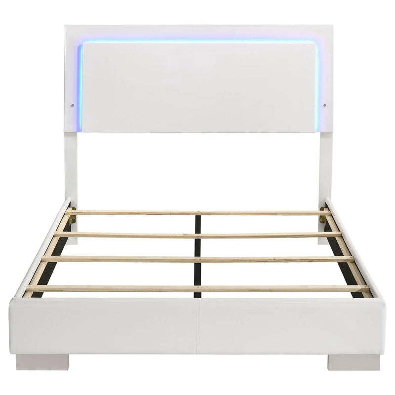 Felicity Wood Full LED Panel Bed White High Gloss by Unique Piece Furniture
