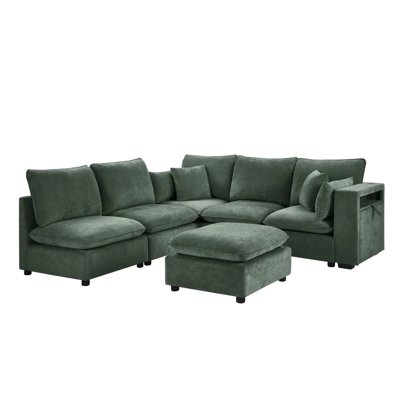 Modern Sectional Sofa U-Shaped With Movable Ottoman Storage Armrests And USB Ports by Unique Piece Furniture