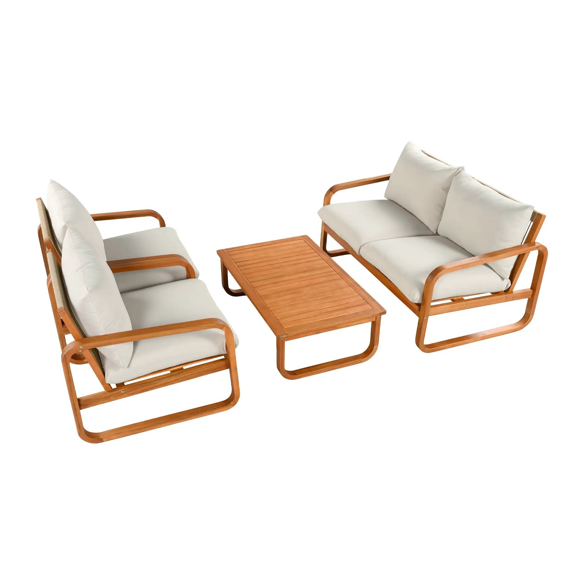 4-Piece Acacia Wood Outdoor Patio Furniture Set with Thick Cushions by HouseOfZazla