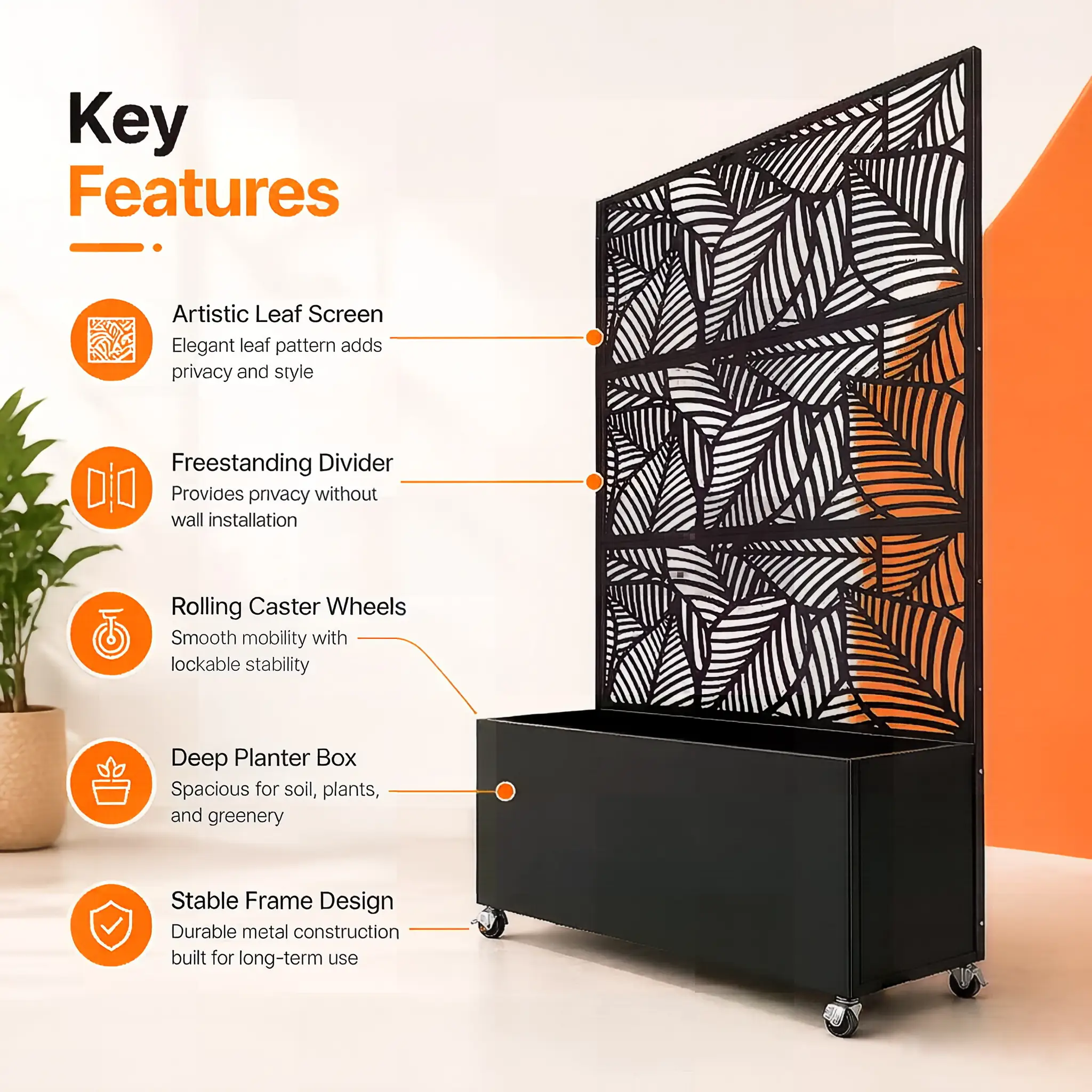 Leaf Pattern Privacy Screen with Planter Box by HouseOfZazla