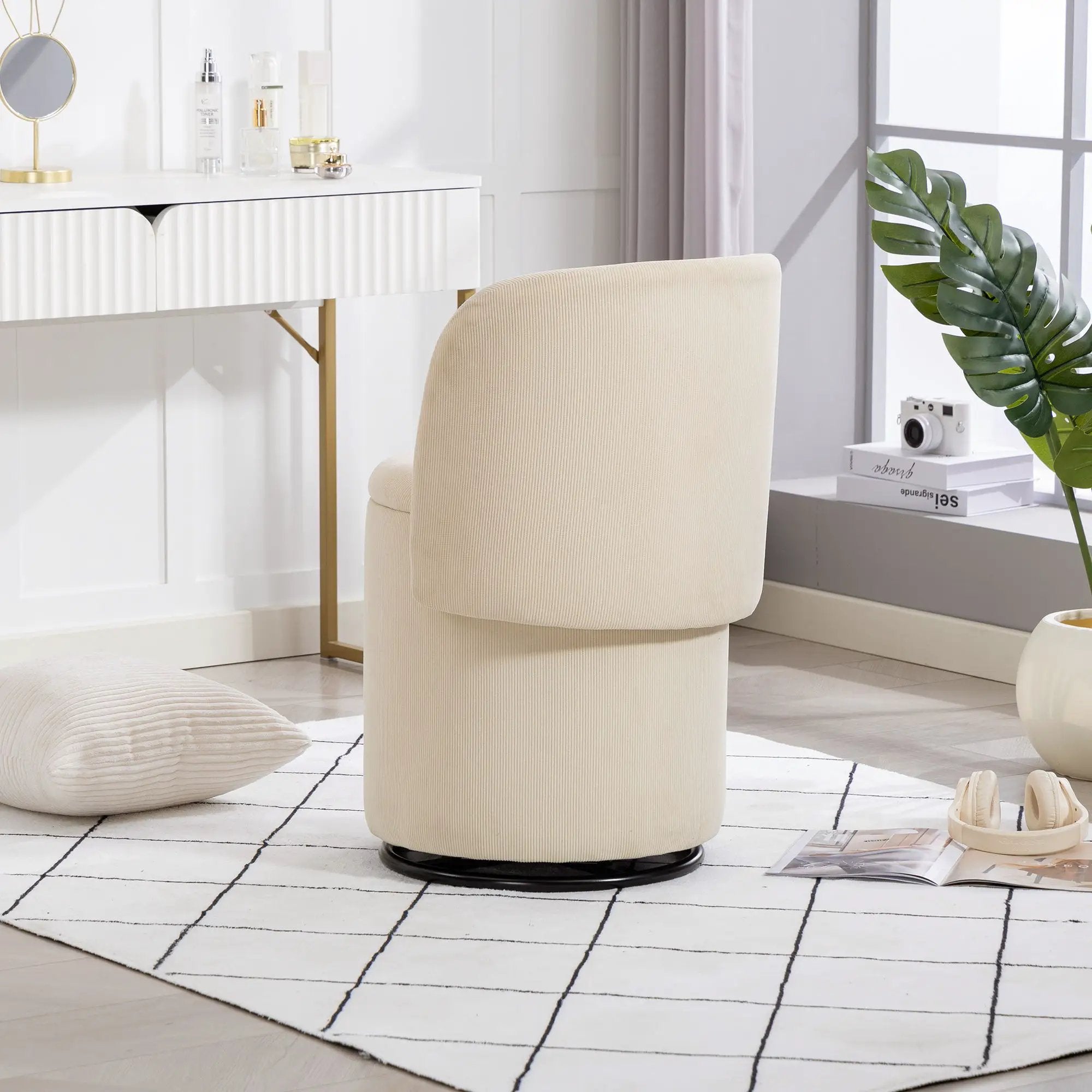 Barrel Chair, Built In Storage, 360° Swivel - Beige by HouseOfZazla