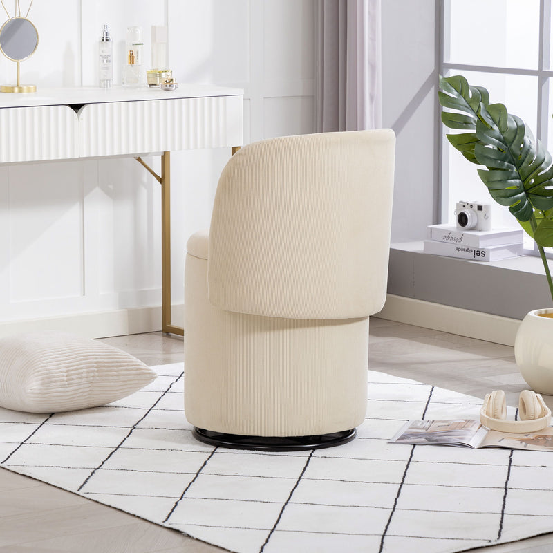 Barrel Chair, Built In Storage, 360° Swivel - Beige by HouseOfZazla