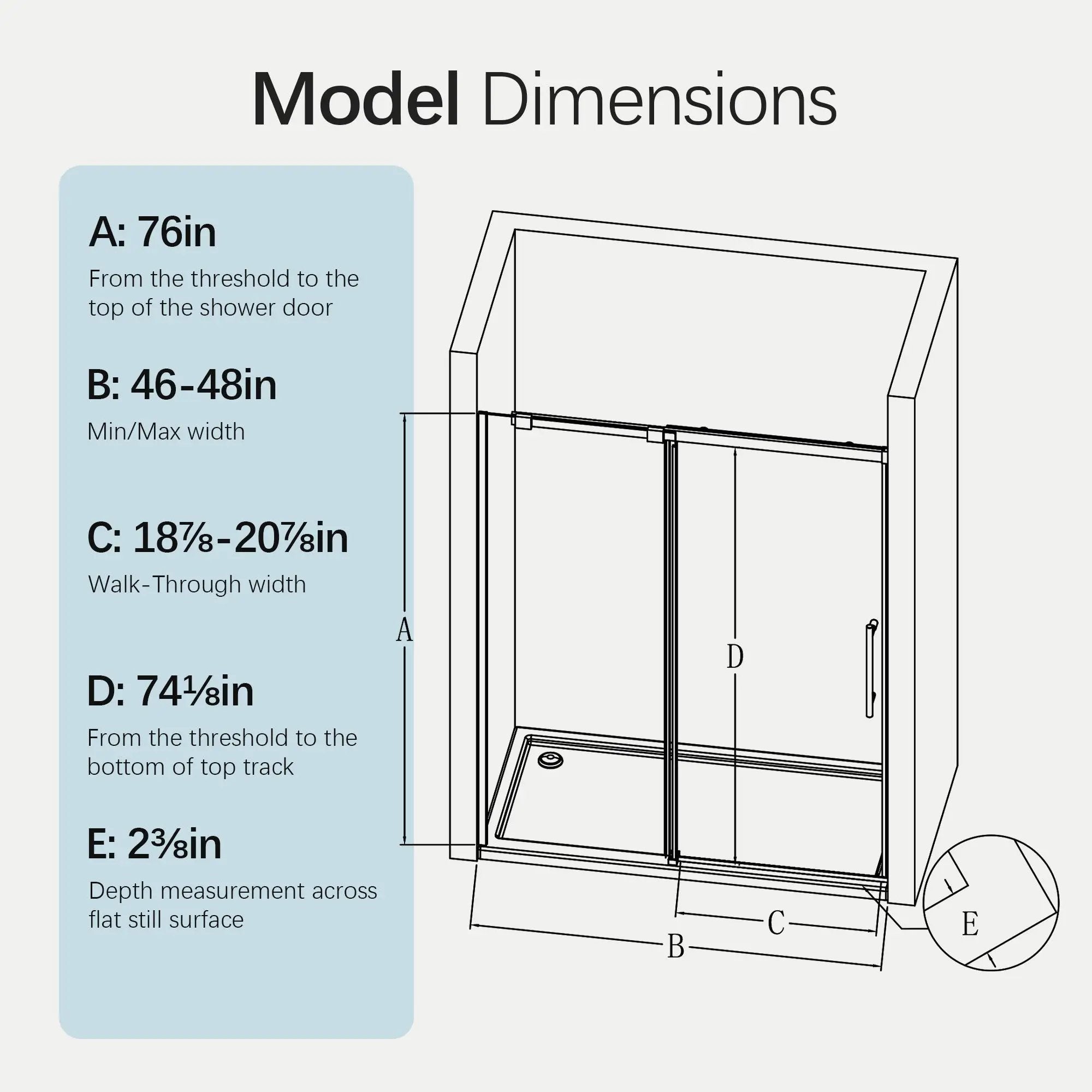 46-48" W x 76" H Frameless Single Sliding Shower Door Matte Glass by HouseOfZazla